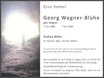 Traueranzeige von Georg Wegner-Blühe von WVW Anzeigenblätter