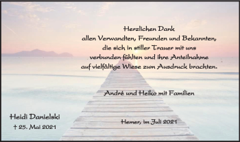 Traueranzeige von Heidi Danielski von WVW Anzeigenblätter