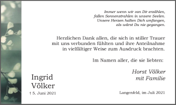 Traueranzeige von Ingrid Völker von WVW Anzeigenblätter