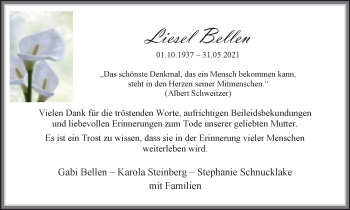 Traueranzeige von Liesel Bellen von WVW Anzeigenblätter