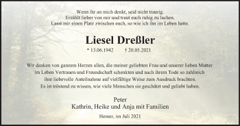 Traueranzeige von Liesel Dreßler von WVW Anzeigenblätter