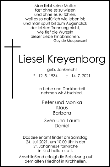 Traueranzeige von Liesel Kreyenborg von WVW Anzeigenblätter