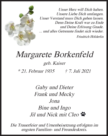 Traueranzeige von Margarete Borkenfeld von WVW Anzeigenblätter