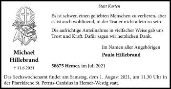 Traueranzeige von Michael Hillebrand von WVW Anzeigenblätter