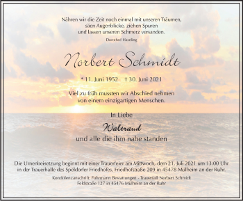 Traueranzeige von Norbert Schmidt von WVW Anzeigenblätter