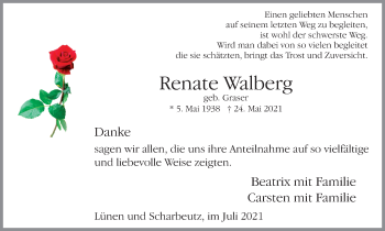 Traueranzeige von Renate Walberg von WVW Anzeigenblätter