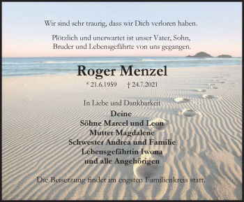 Traueranzeige von Roger Menzel von WVW Anzeigenblätter