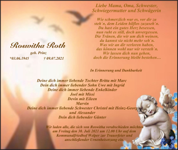 Traueranzeige von Roswitha Roth von WVW Anzeigenblätter