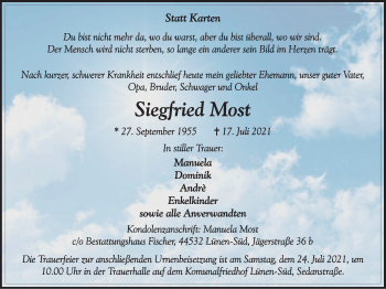 Traueranzeige von Siegfried Most von WVW Anzeigenblätter