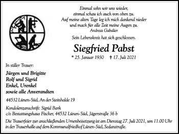 Traueranzeige von Siegfried Pabst von WVW Anzeigenblätter