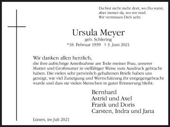 Traueranzeige von Ursula Meyer von WVW Anzeigenblätter