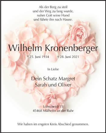 Traueranzeige von Wilhelm Kronenberger von WVW Anzeigenblätter