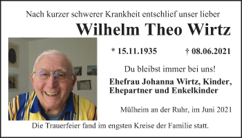 Traueranzeige von Wilhelm Theo Wirtz von WVW Anzeigenblätter