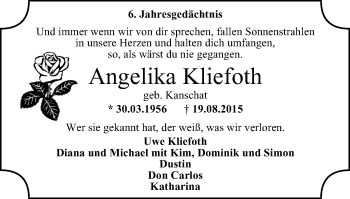 Traueranzeige von Angelika Kliefoth von WVW Anzeigenblätter