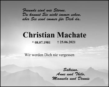 Traueranzeige von Christian Machate von WVW Anzeigenblätter