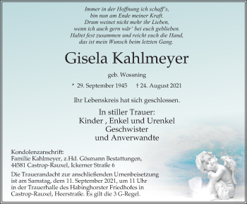 Traueranzeige von Gisela Kahlmeyer von WVW Anzeigenblätter