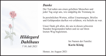 Traueranzeige von Hildegard Dahlhaus von WVW Anzeigenblätter