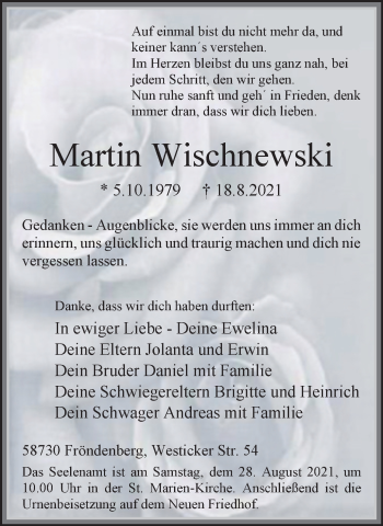 Traueranzeige von Martin Wischnewski von WVW Anzeigenblätter