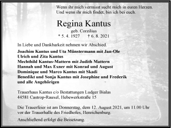 Traueranzeige von Regina Kantus von WVW Anzeigenblätter