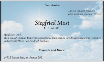 Traueranzeige von Siegfried Most von WVW Anzeigenblätter