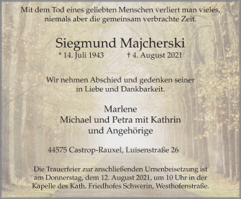 Traueranzeige von Siegmund Majcherski von WVW Anzeigenblätter
