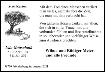 Traueranzeige von Udo Gottschalk von WVW Anzeigenblätter