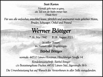 Traueranzeige von Werner Böttger von WVW Anzeigenblätter