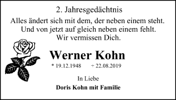 Traueranzeige von Werner Kohn von WVW Anzeigenblätter