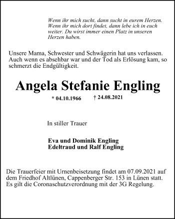 Traueranzeige von Angela Stefanie Engling von WVW Anzeigenblätter