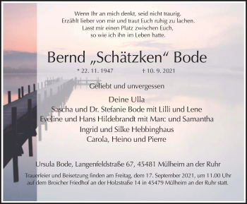 Traueranzeige von Bernd Bode von WVW Anzeigenblätter