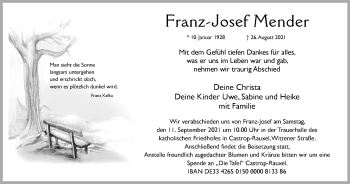 Traueranzeige von Franz-Josef Mender von WVW Anzeigenblätter