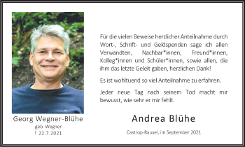 Traueranzeige von Georg Wegner-Blühe von WVW Anzeigenblätter