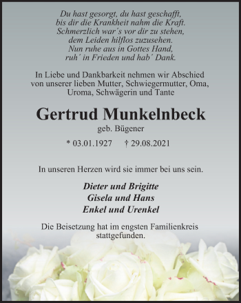 Traueranzeige von Gertrud Munkelnbeck von WVW Anzeigenblätter