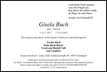Traueranzeige von Gisela Buch von WVW Anzeigenblätter