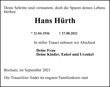 Traueranzeige von Hans Hürth von WVW Anzeigenblätter