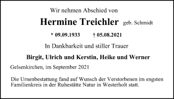 Traueranzeige von Hermine Treichler von WVW Anzeigenblätter