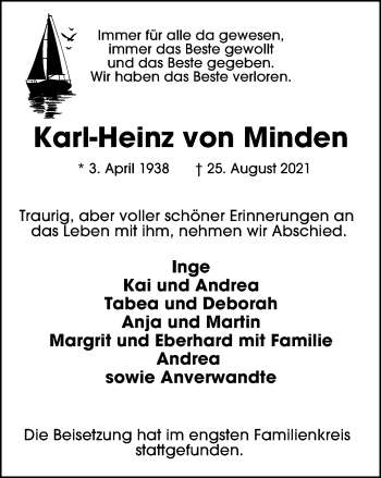 Traueranzeige von Karl-Heinz von Minden von WVW Anzeigenblätter