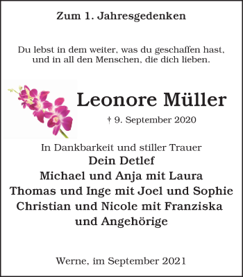 Traueranzeige von Leonore Müller von WVW Anzeigenblätter