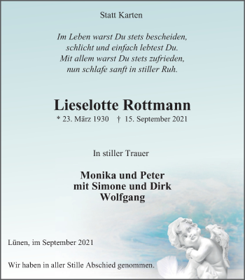 Traueranzeige von Lieselotte Rottmann von WVW Anzeigenblätter