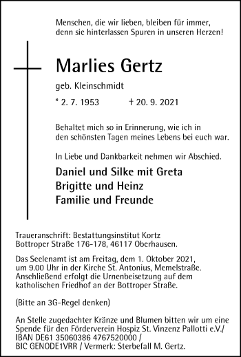 Traueranzeige von Marlies Gertz von WVW Anzeigenblätter