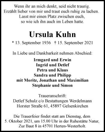 Traueranzeige von Ursula Kuhn von WVW Anzeigenblätter