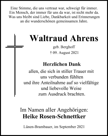 Traueranzeige von Waltraud Ahrens von WVW Anzeigenblätter