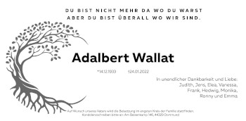Traueranzeige von Adalbert Wallat von WVW Anzeigenblätter