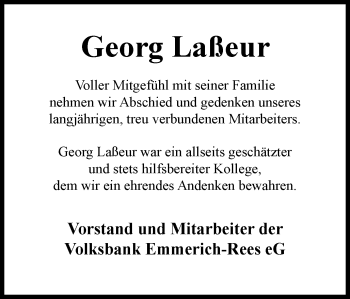 Traueranzeige von Georg Laßeur von WVW Anzeigenblätter