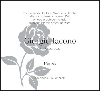 Traueranzeige von Giorgio Iacono von WVW Anzeigenblätter