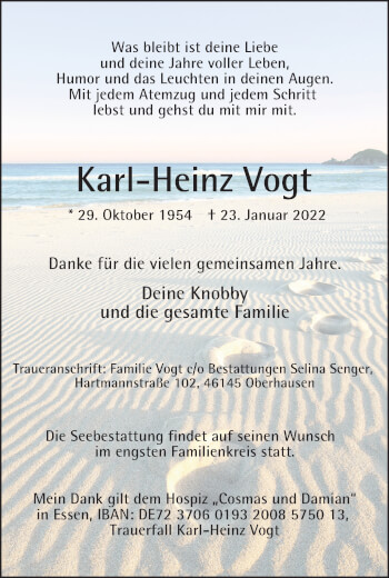 Traueranzeige von Karl-Heinz Vogt von WVW Anzeigenblätter