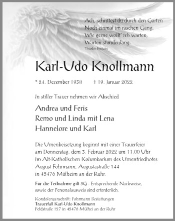 Traueranzeige von Karl-Udo Knollmann von WVW Anzeigenblätter