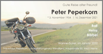 Traueranzeige von Peter Peperkorn von WVW Anzeigenblätter