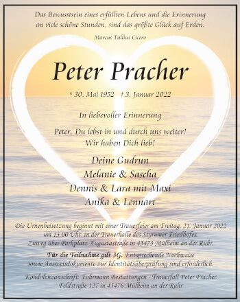 Traueranzeige von Peter Pracher von WVW Anzeigenblätter