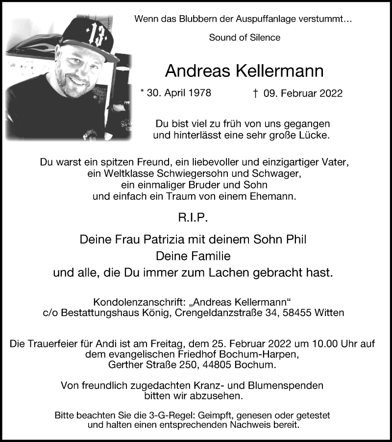  Traueranzeige für Andreas Kellermann vom 19.02.2022 aus WVW Anzeigenblätter